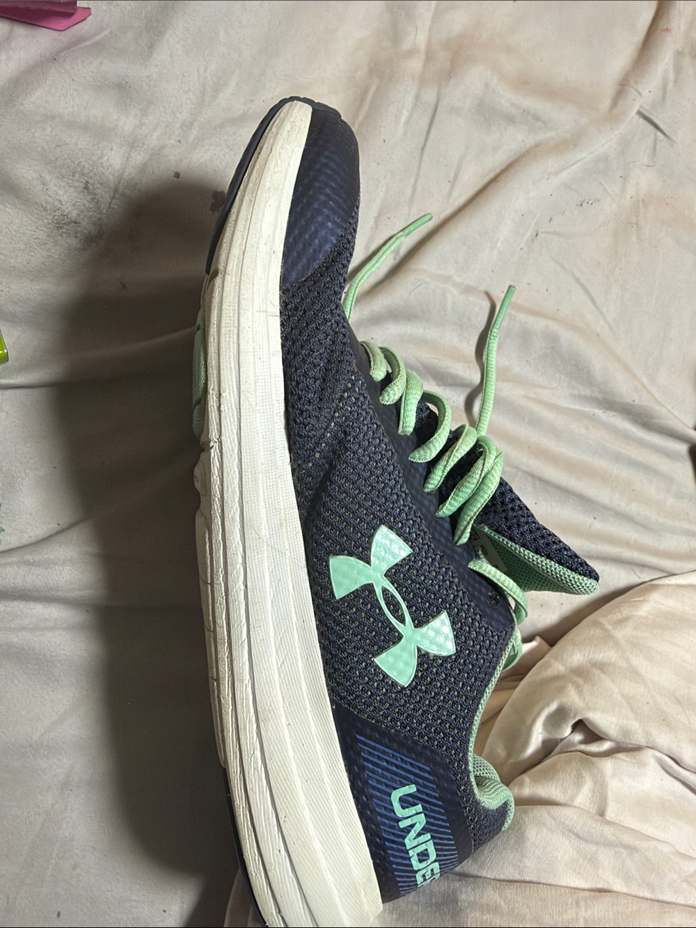 Under Armour Men's Navy with Mint Lace Athletic Running Shoes